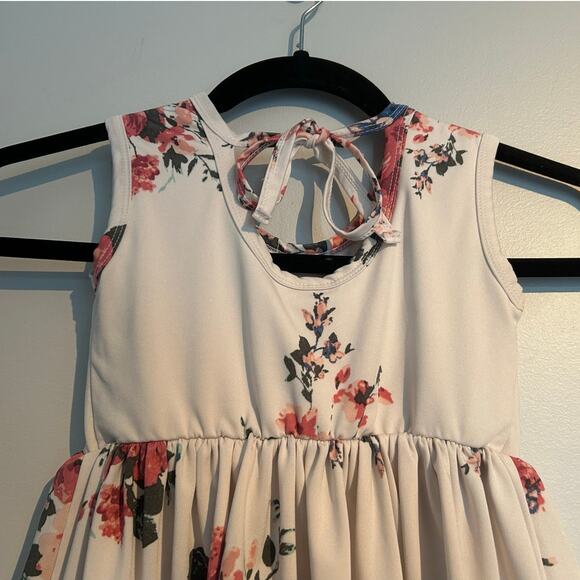 Cheeky Plum Sleeveless Tie Neck Twirl Dress, Cream with Rose Floral, 4T - Picture 3 of 9